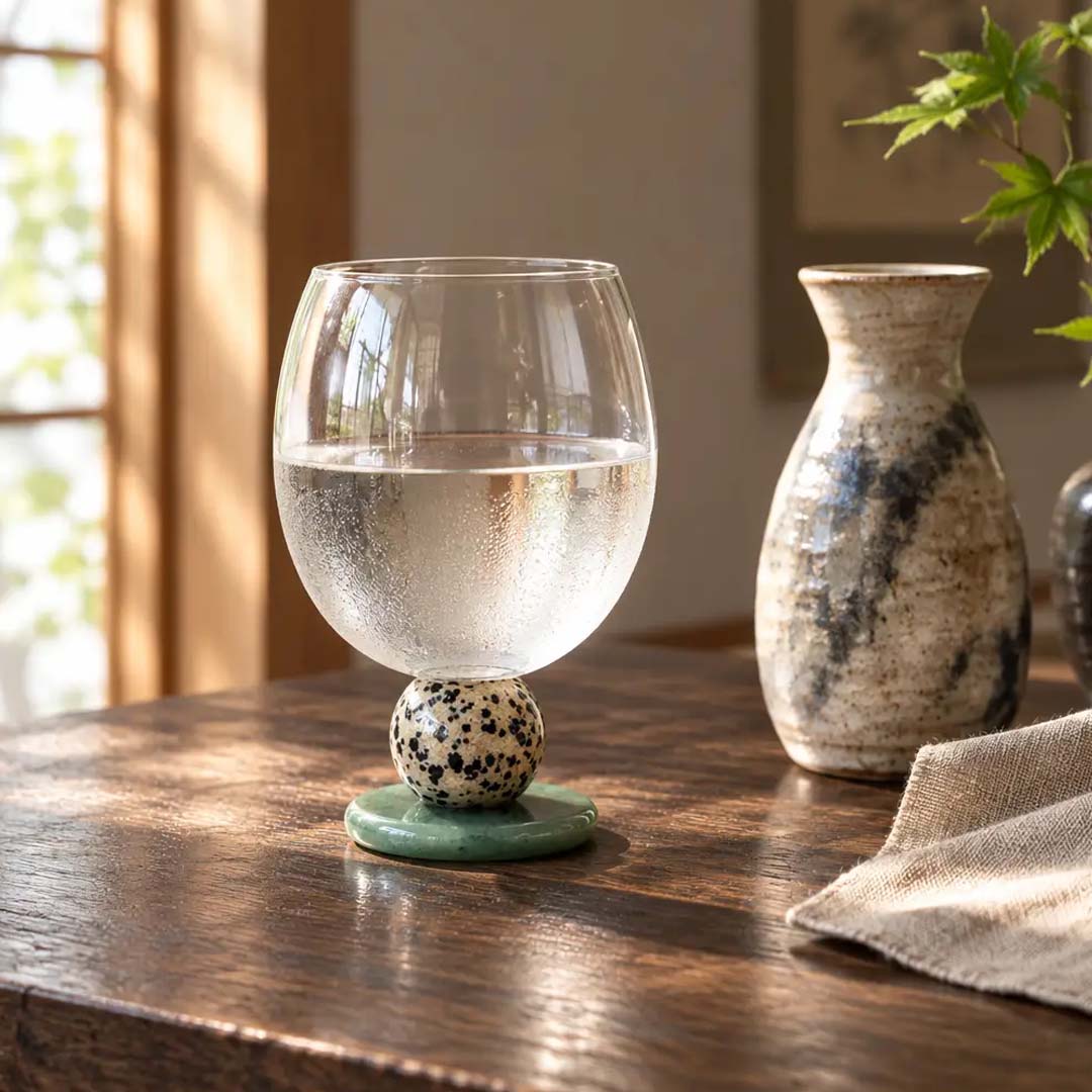Orb Stemmed Glass | Jade Green & Speckle