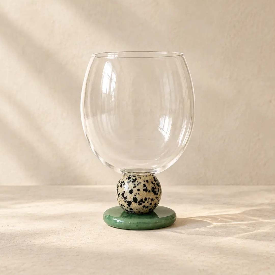 Orb Stemmed Glass | Jade Green & Speckle