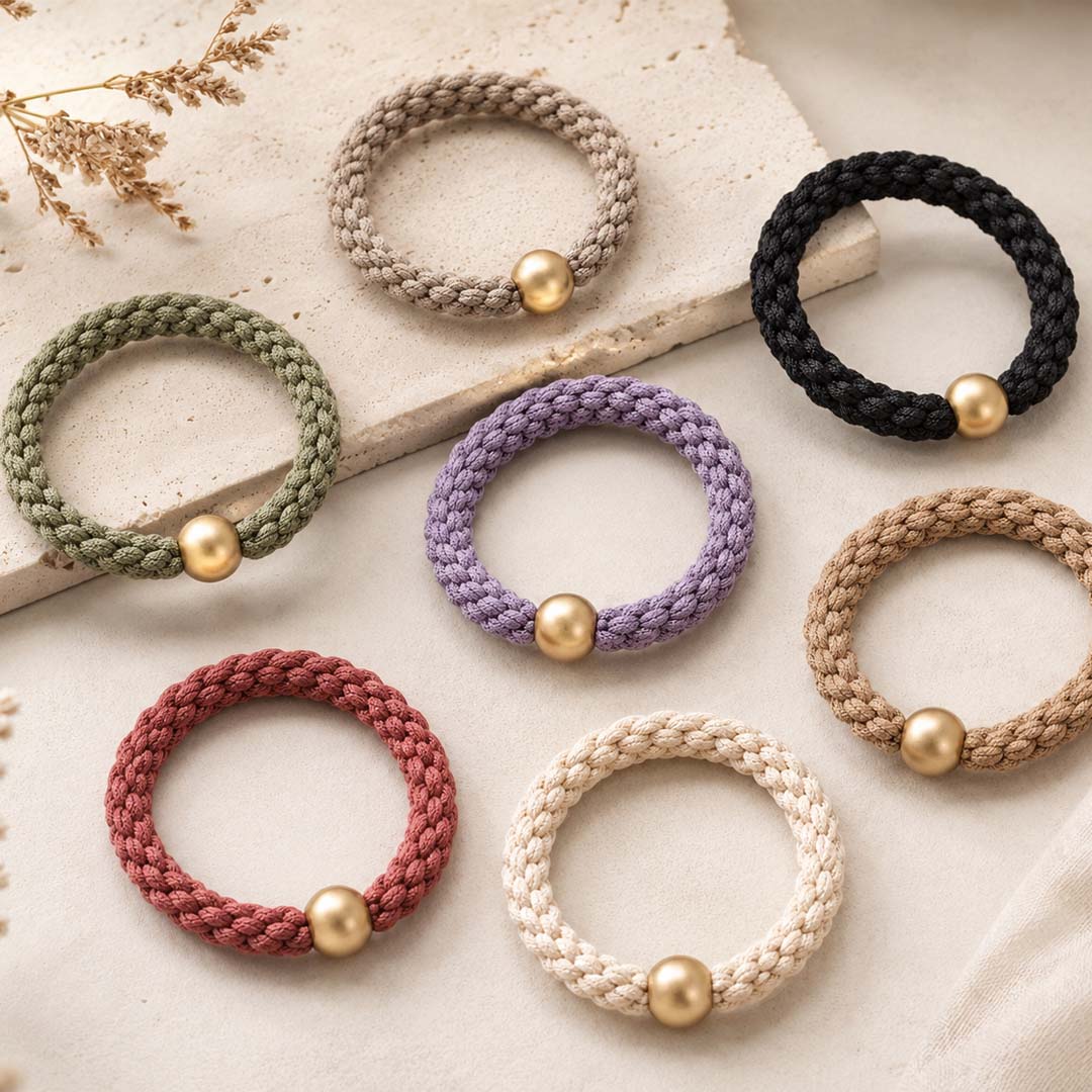 Elastic Braided Hair Tie 3 Pack | Mushroom