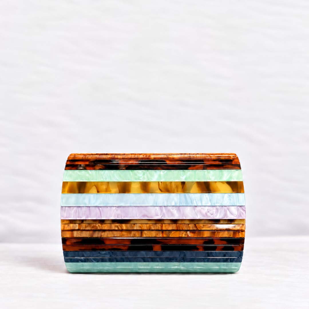 Striped Acrylic Clutch | Caramel