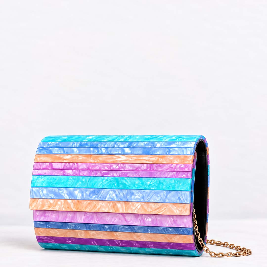 Striped Acrylic Clutch | Pastel Multi