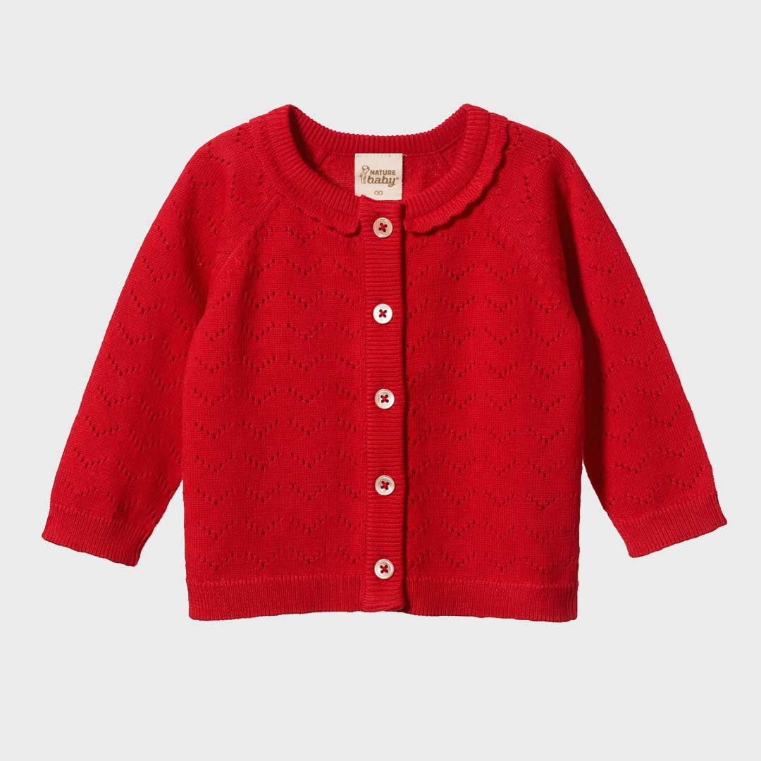 Piper Cardigan | Raspberry Red Pointelle