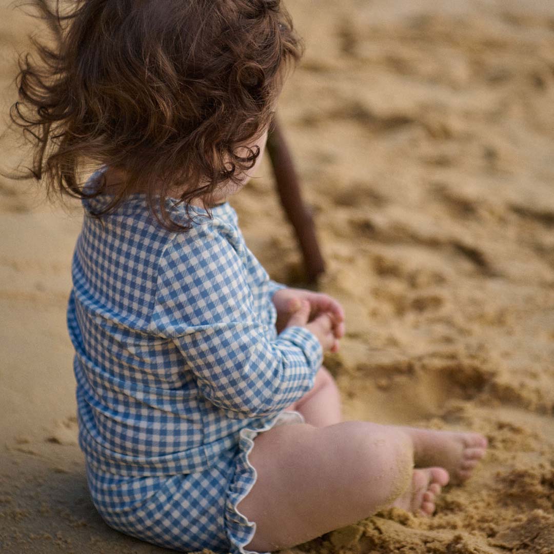 Ruffle Swim Shorts | Blue Gingham