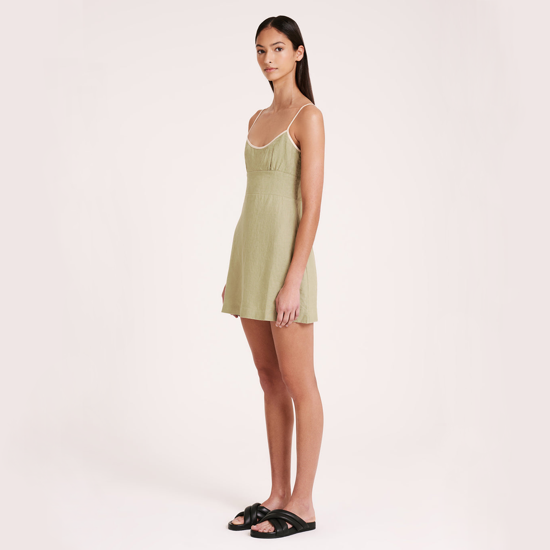 BRIA LINEN DRESS - PISTACHIO