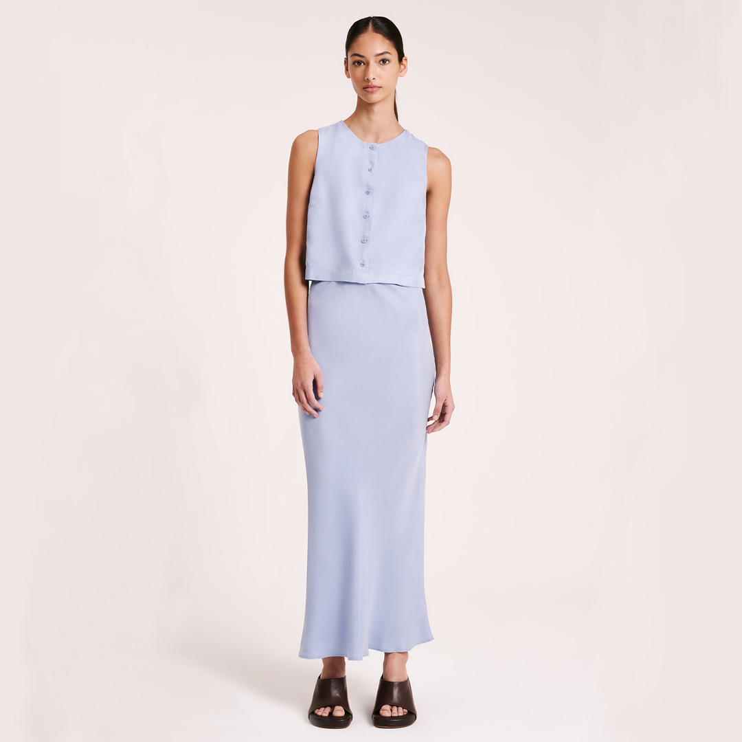 INES CUPRO SKIRT | MINERAL BLUE