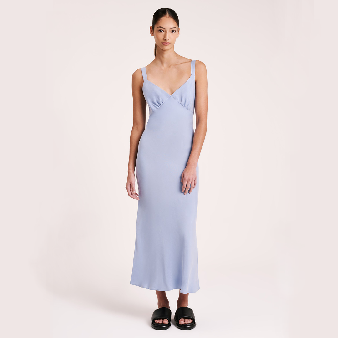 RONI CUPRO SLIP DRESS | MINERAL BLUE