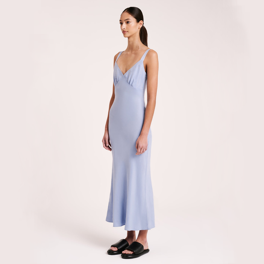 RONI CUPRO SLIP DRESS | MINERAL BLUE