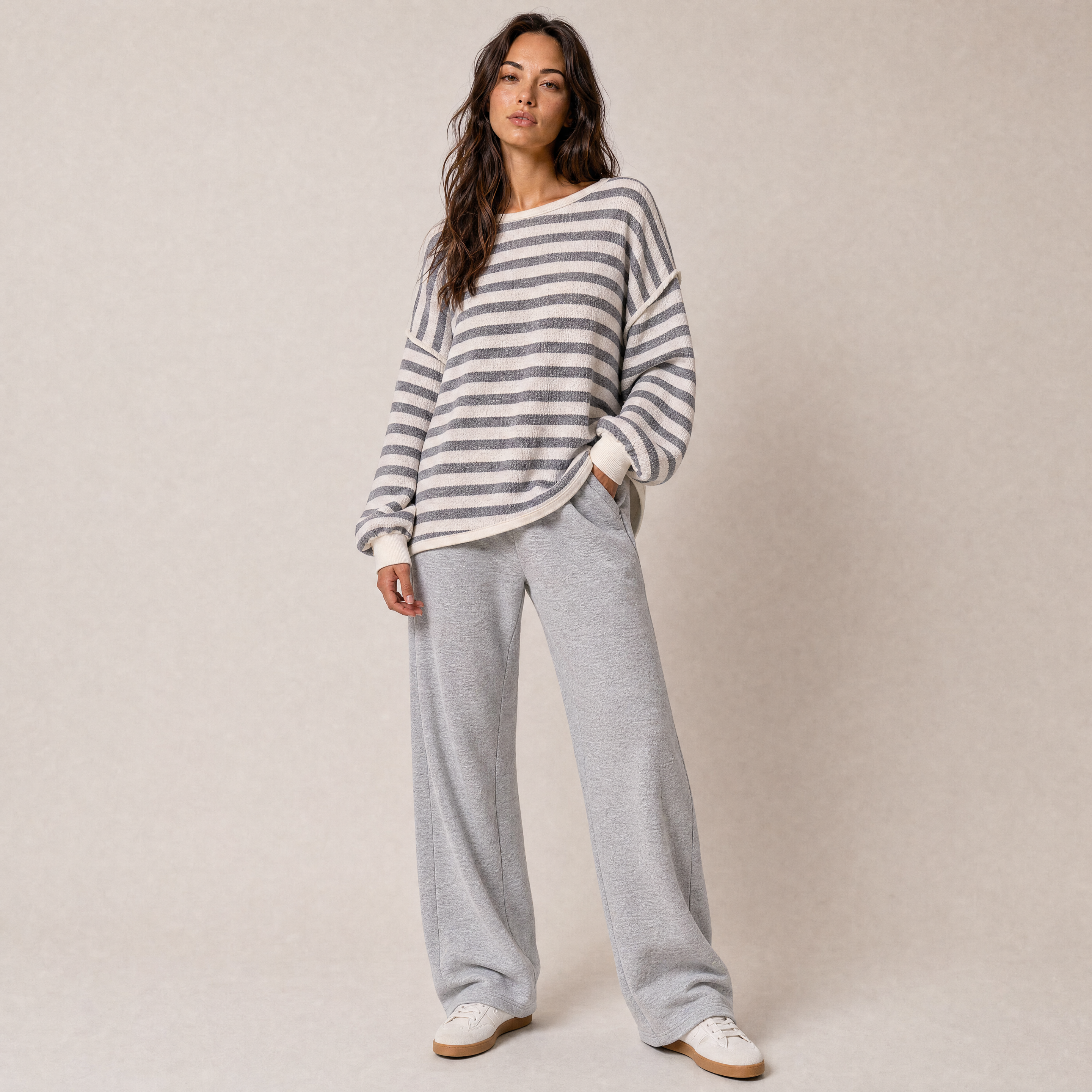 Overlap Open Back Oversized Reverse Stitched Top | Black Ivory Stripe