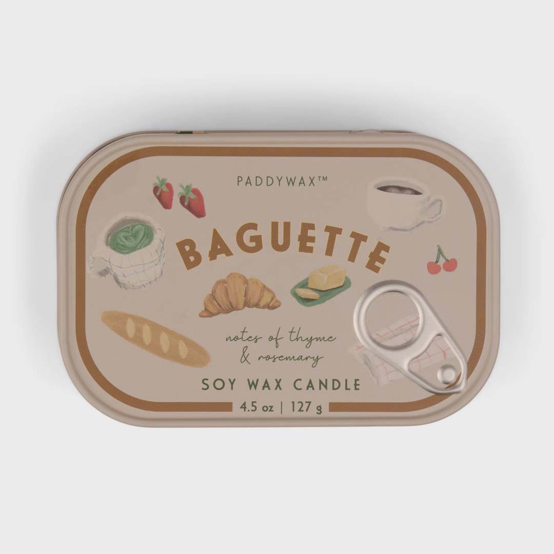 BISTRO 4.5oz FRENCH BAGUETTE PRINTED TIN CANDLE | ROSEMARY THYME