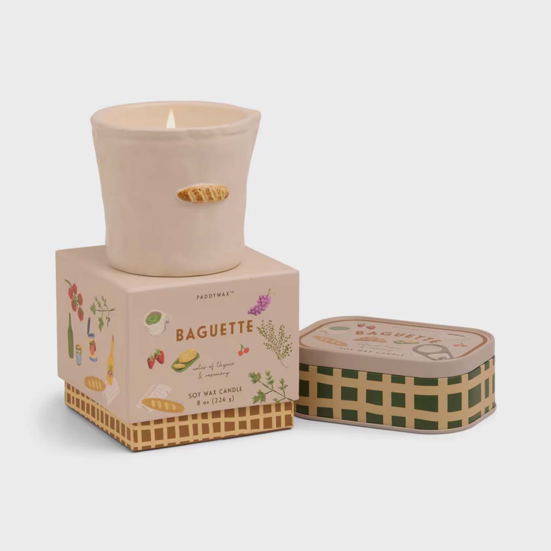 BISTRO 8oz FRENCH BAGUETTE EMBOSSED CERAMIC CANDLE | ROSEMARY THYME