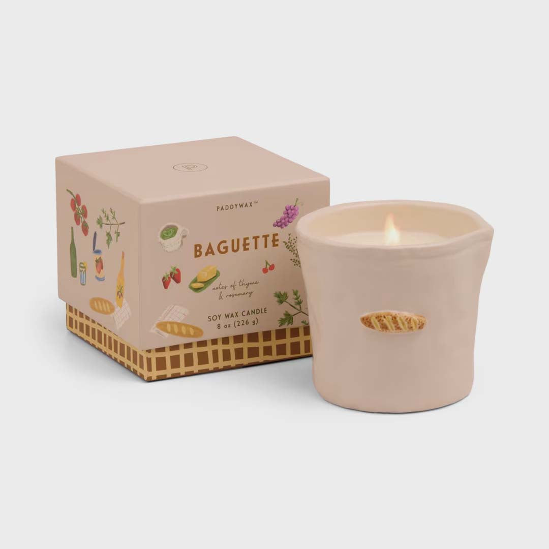 BISTRO 8oz FRENCH BAGUETTE EMBOSSED CERAMIC CANDLE | ROSEMARY THYME