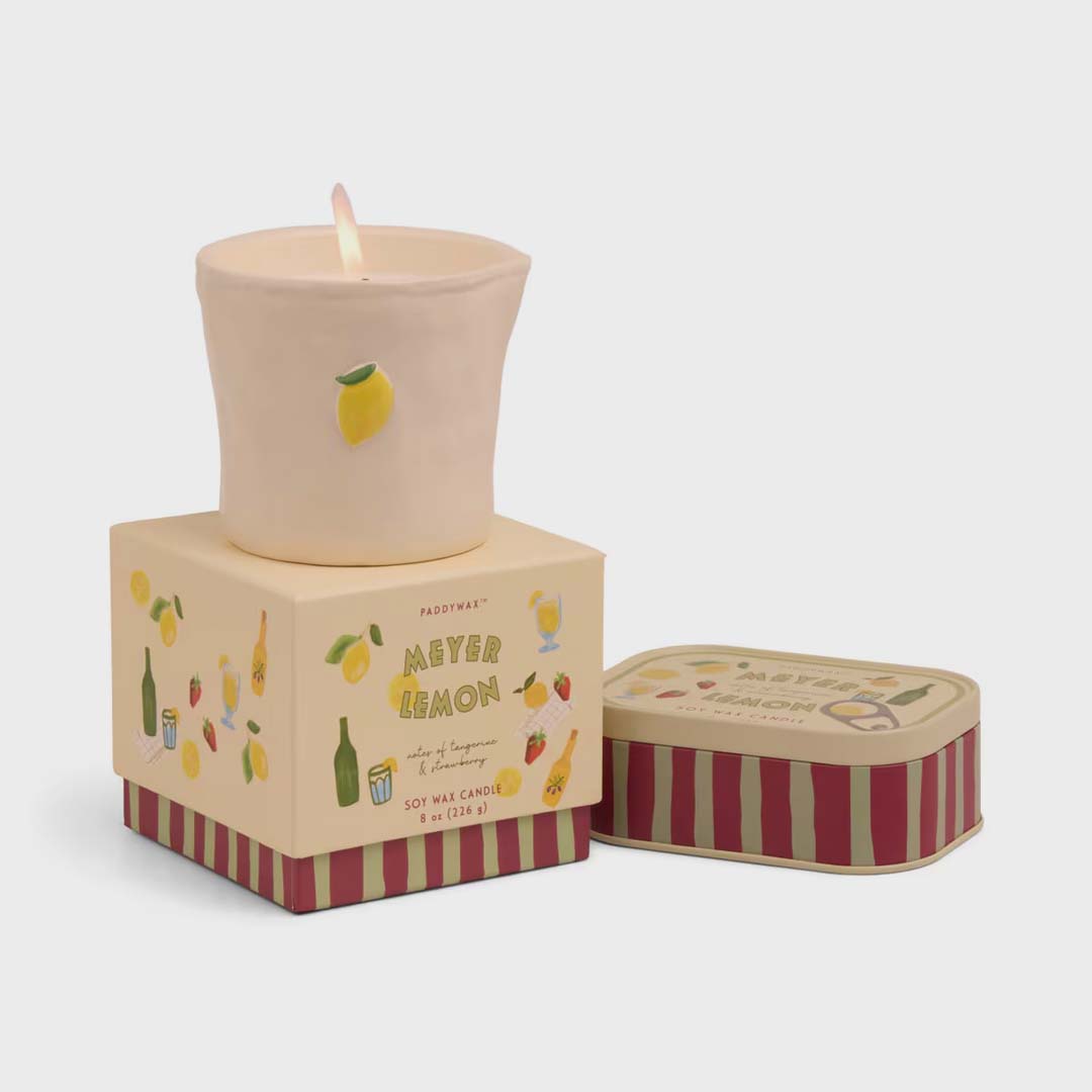 BISTRO 8oz LEMON EMBOSSED CERAMIC CANDLE | MEYER LEMON