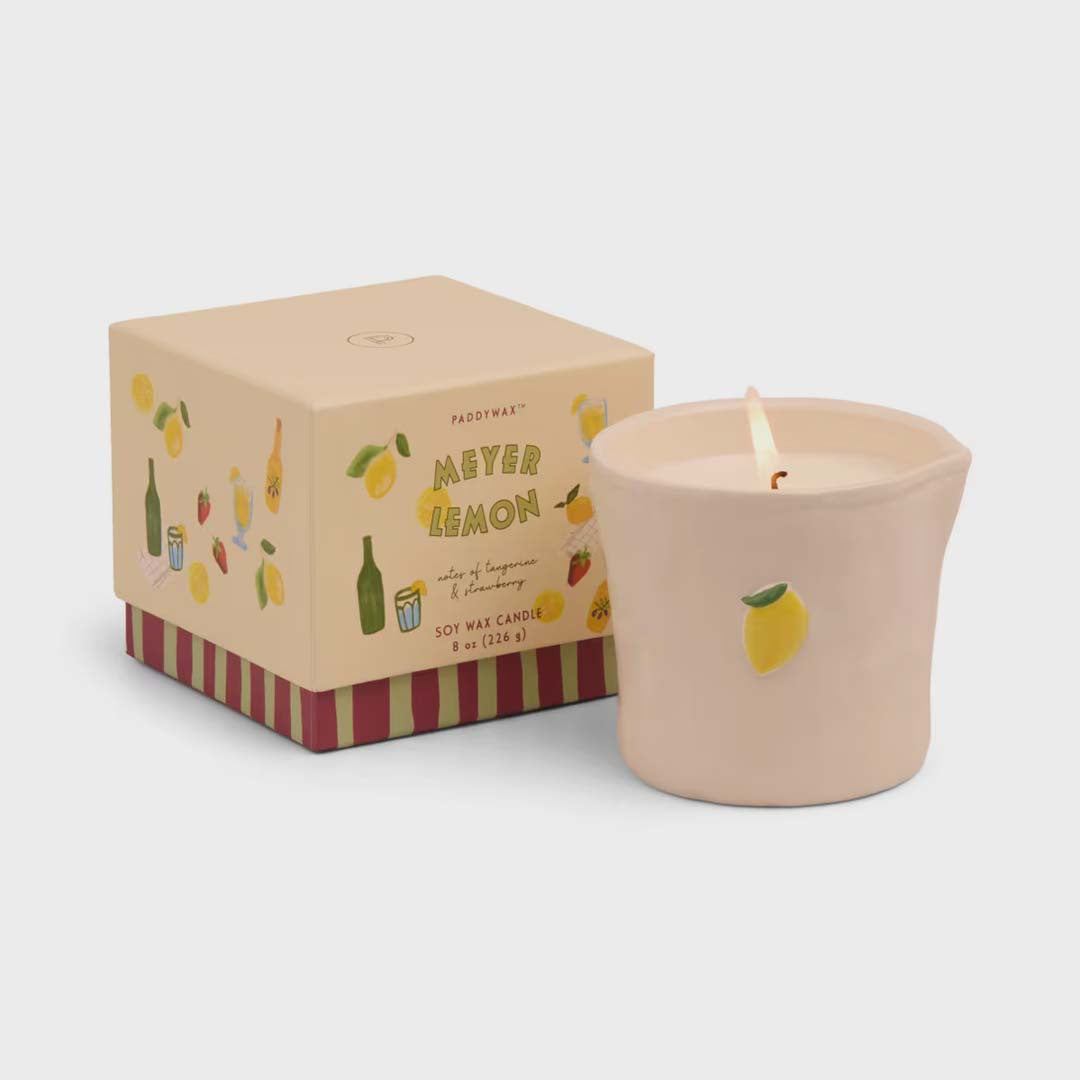 BISTRO 8oz LEMON EMBOSSED CERAMIC CANDLE | MEYER LEMON