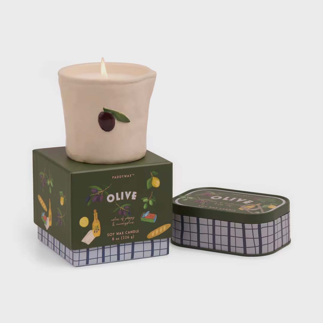 BISTRO 8oz OLIVE EMBOSSED CERAMIC CANDLE | FIG & OLIVE