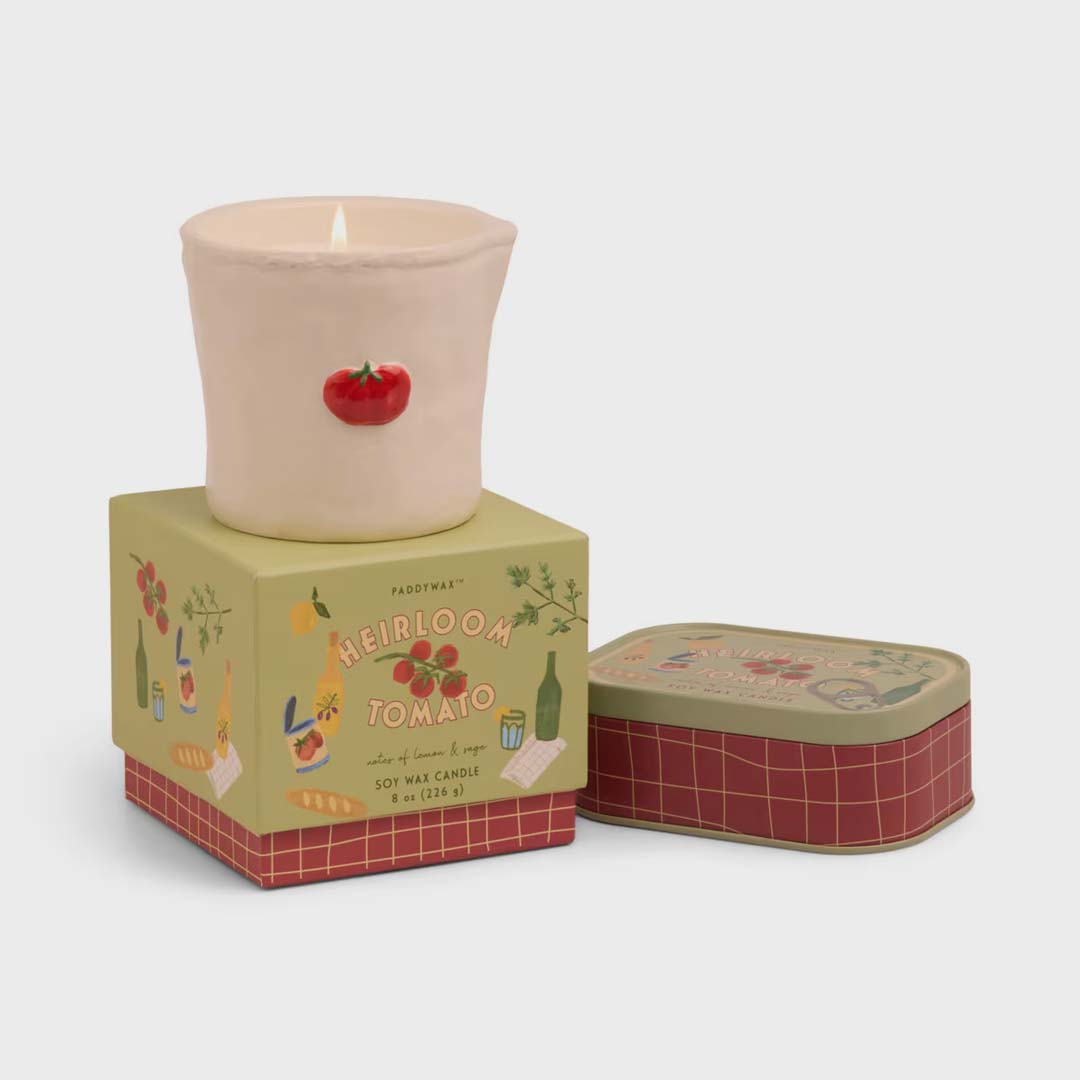 BISTRO 8oz TOMATO EMBOSSED CERAMIC CANDLE | HEIRLOOM TOMATO