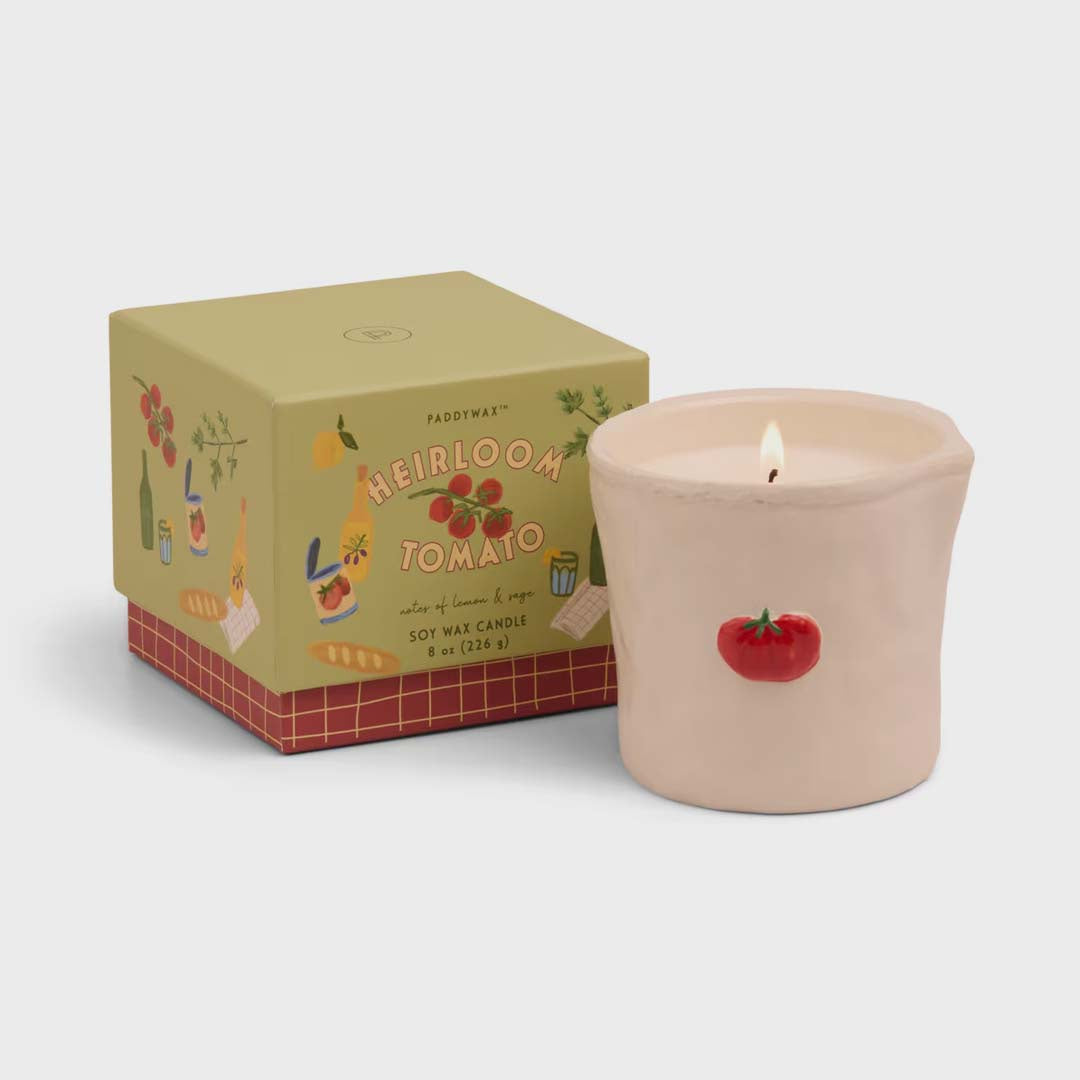 BISTRO 8oz TOMATO EMBOSSED CERAMIC CANDLE | HEIRLOOM TOMATO