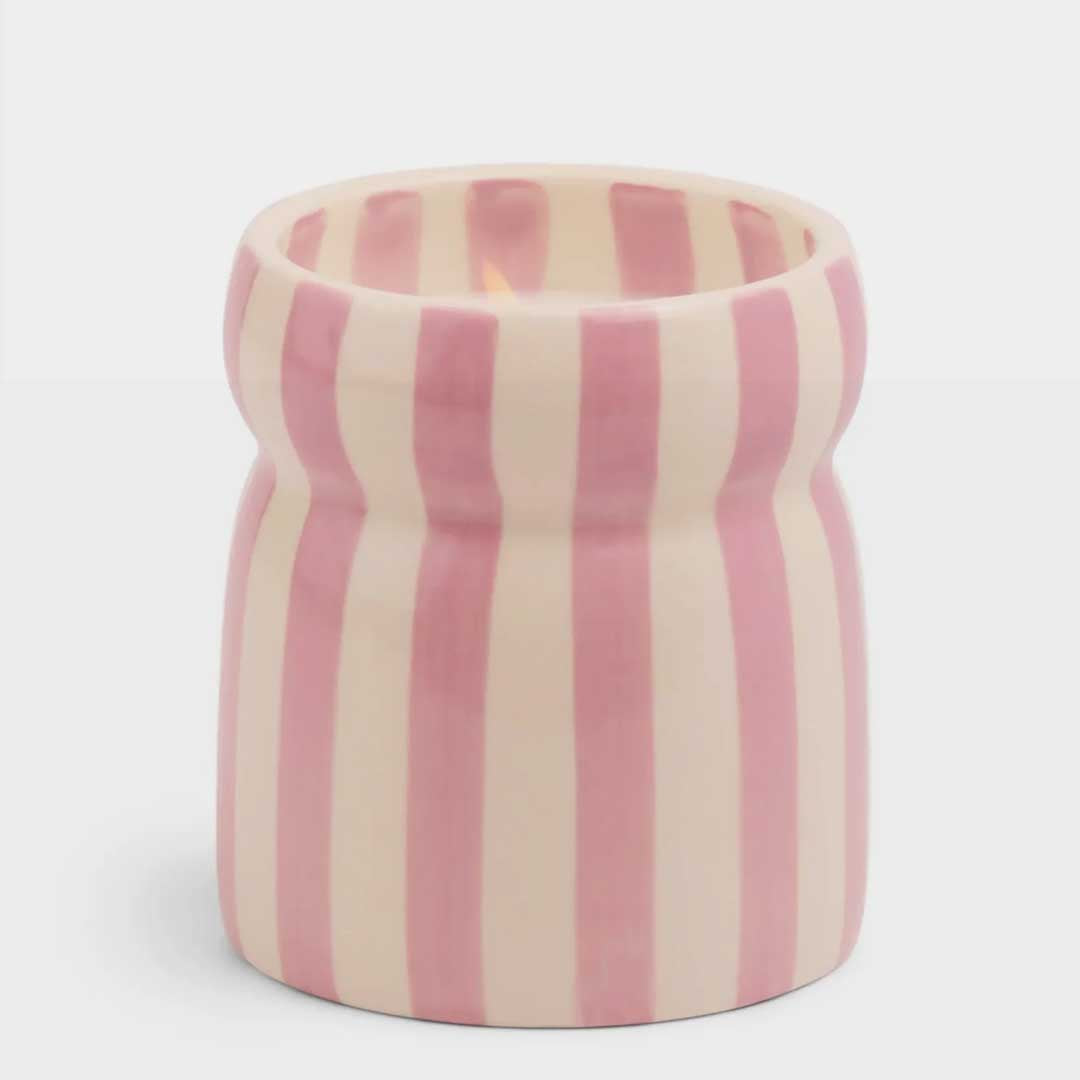 Cabana 6.5oz  Lavender Stripped Ceramic Candle | Grecian Sand