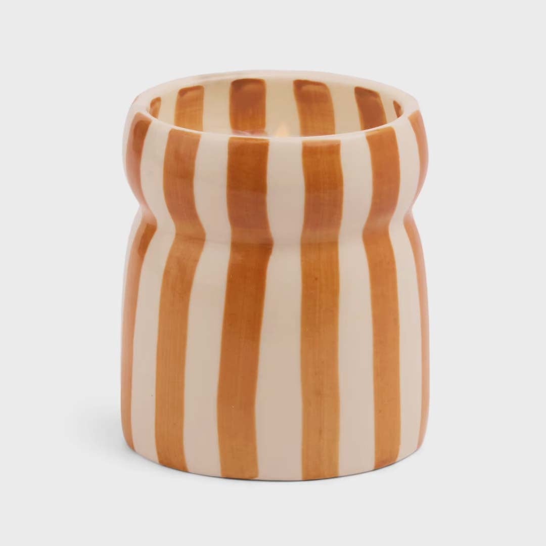 CABANA 6.5oz RUST STRIPPED CERAMIC CANDLE | SIENNA SUNSET