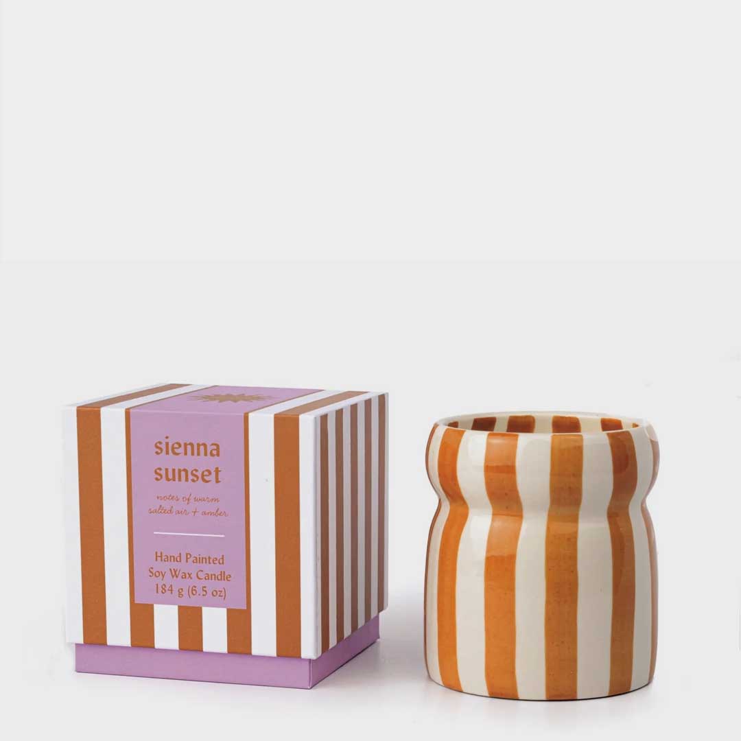 Cabana 6.5oz Rust Stripped Ceramic Candle | Sienna Sunset