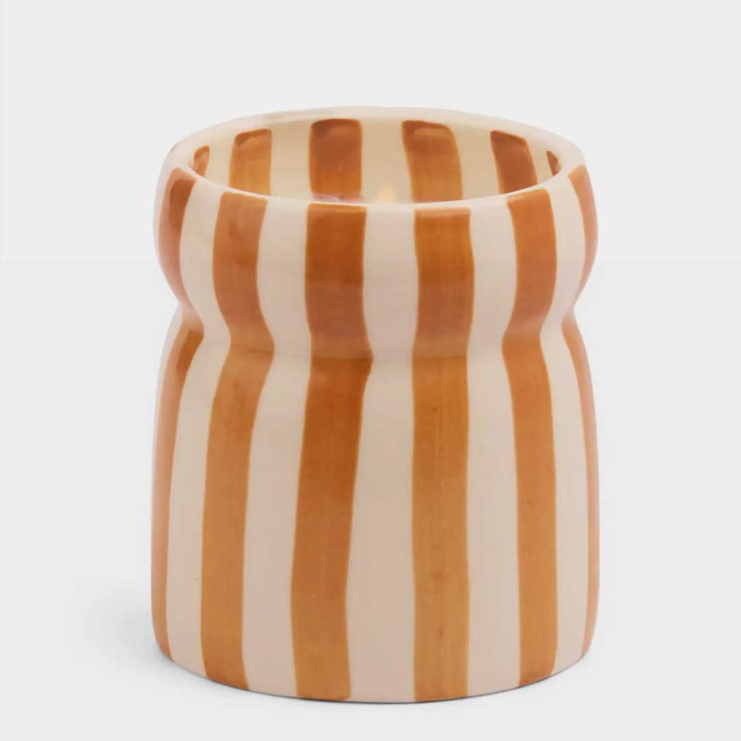 Cabana 6.5oz Rust Stripped Ceramic Candle | Sienna Sunset