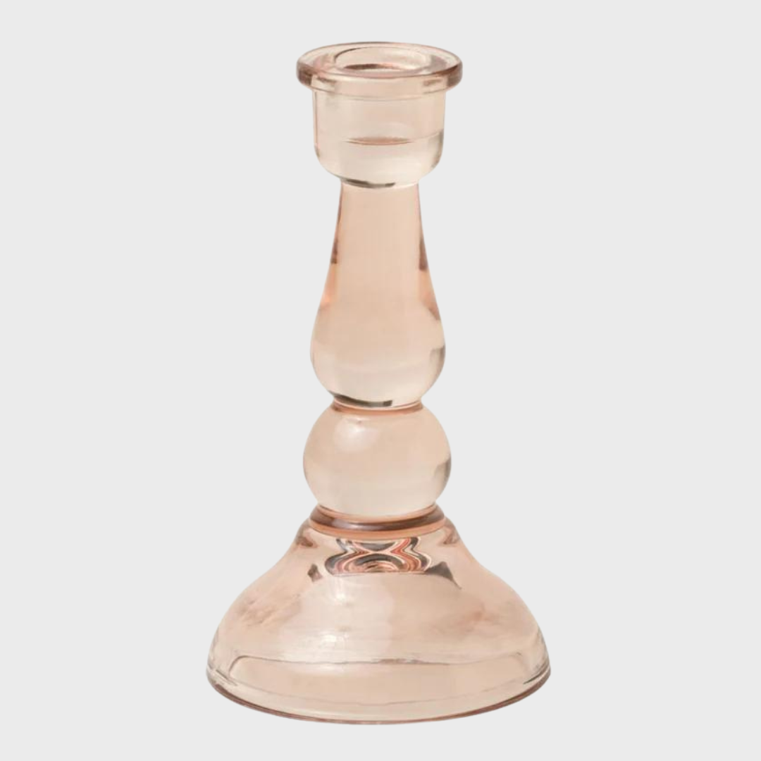 TALL GLASS TAPER HOLDER - PINK