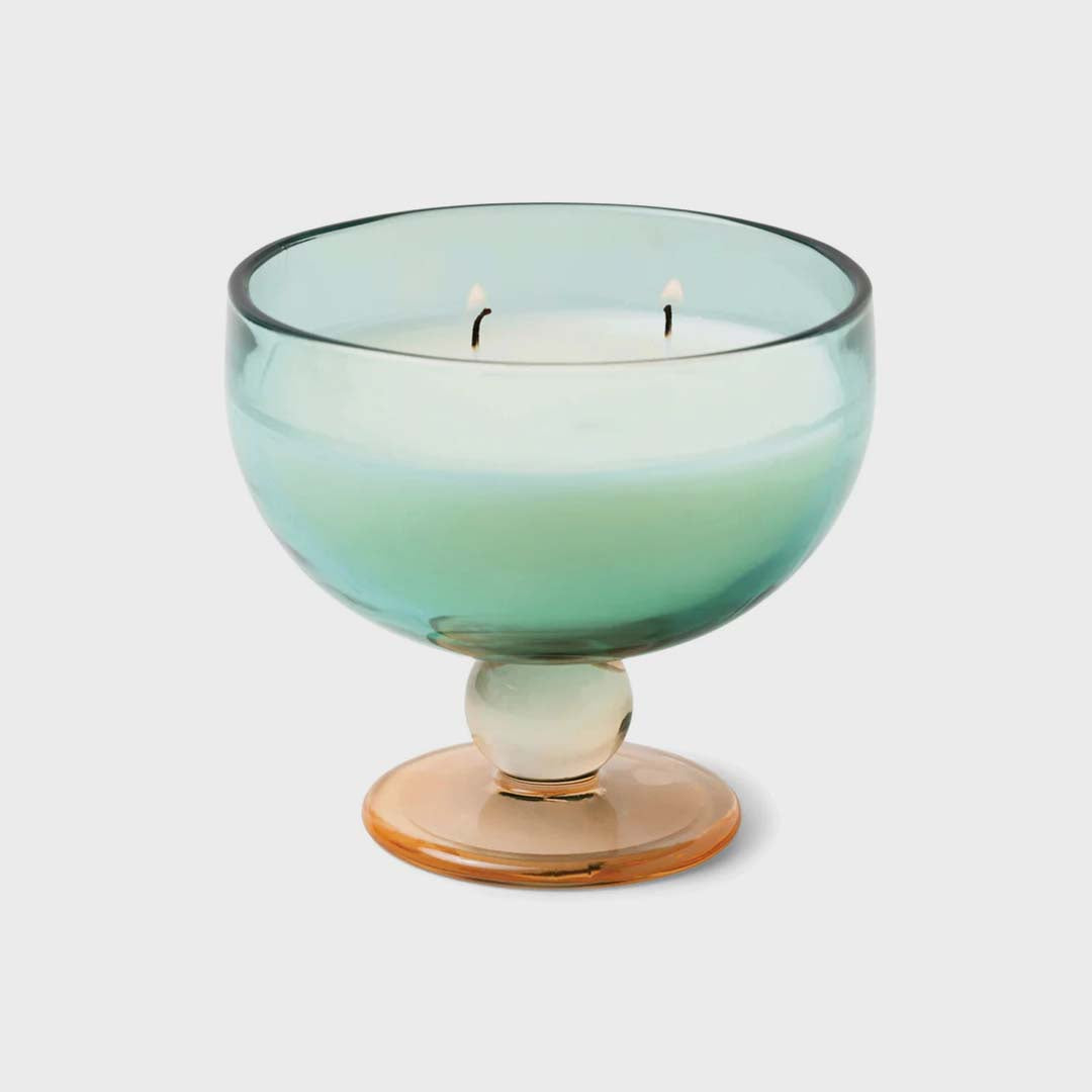 TINTED GLASS GOBLET CANDLE | TEAL & ORANGE