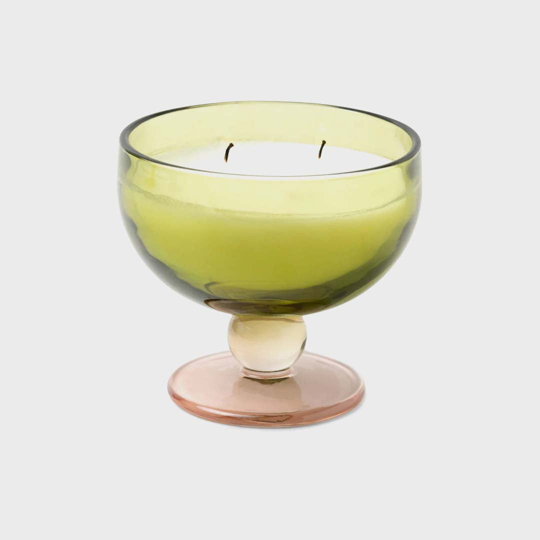 TINTED GLASS GOBLET CANDLE | GREEN & BLUSH