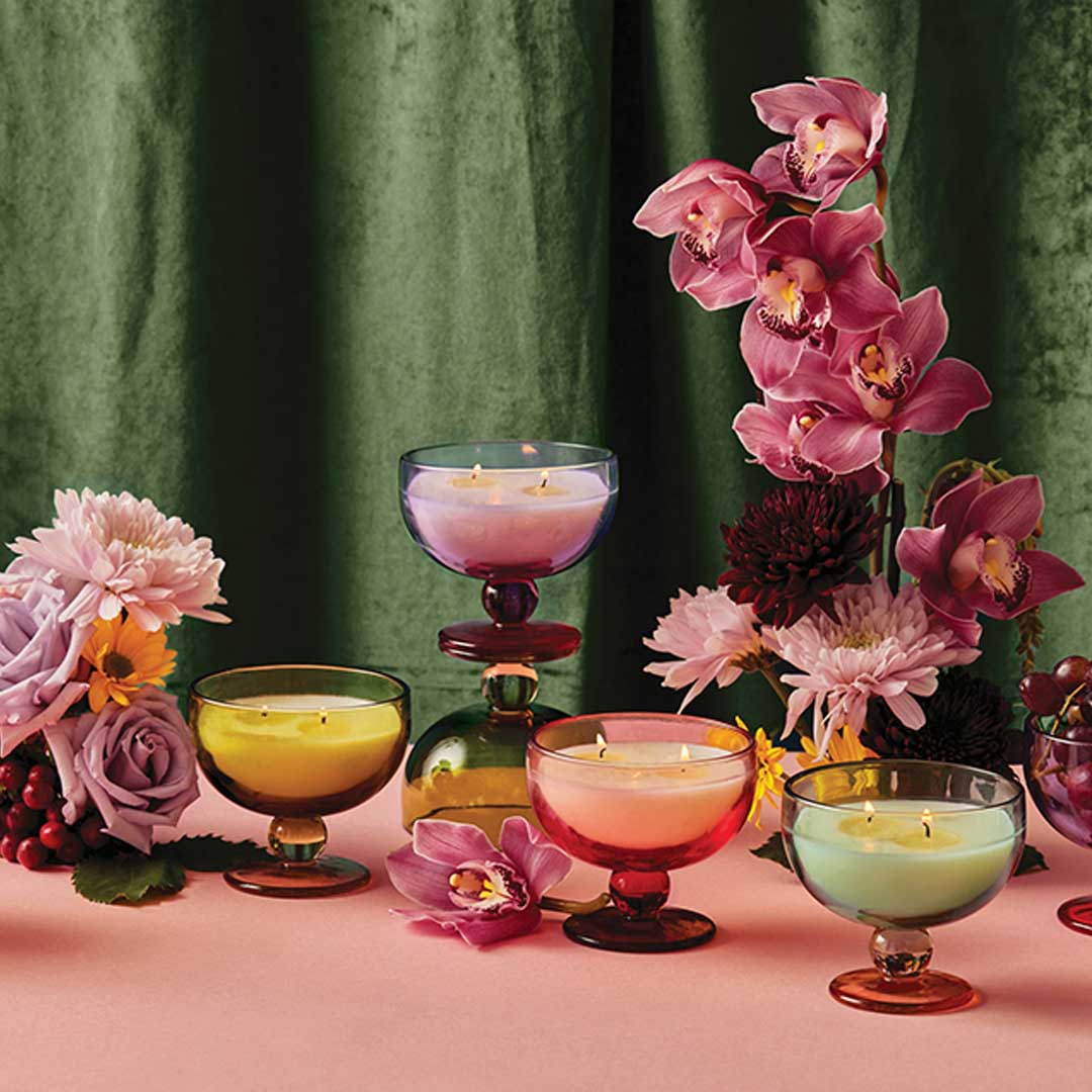 Aura 6oz Tinted Glass Goblet Candle | Purple & Pink