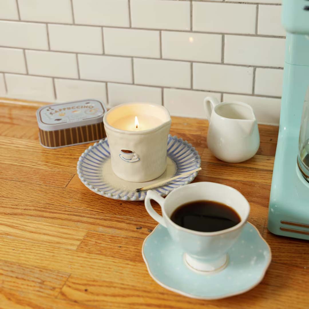 Bistro 8oz Cappuccino Embossed Ceramic Candle | Coffee
