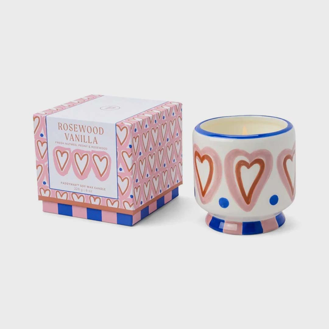 Adopo 8oz Hearts Ceramic Candle | Rosewood Vanilla