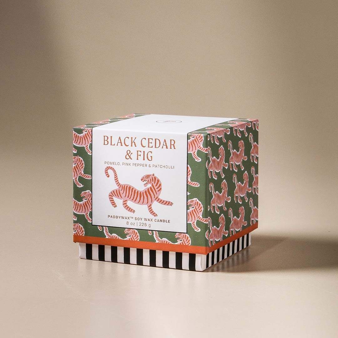 Adopo 8oz Tiger Ceramic Candle | Black Cedar & Fig