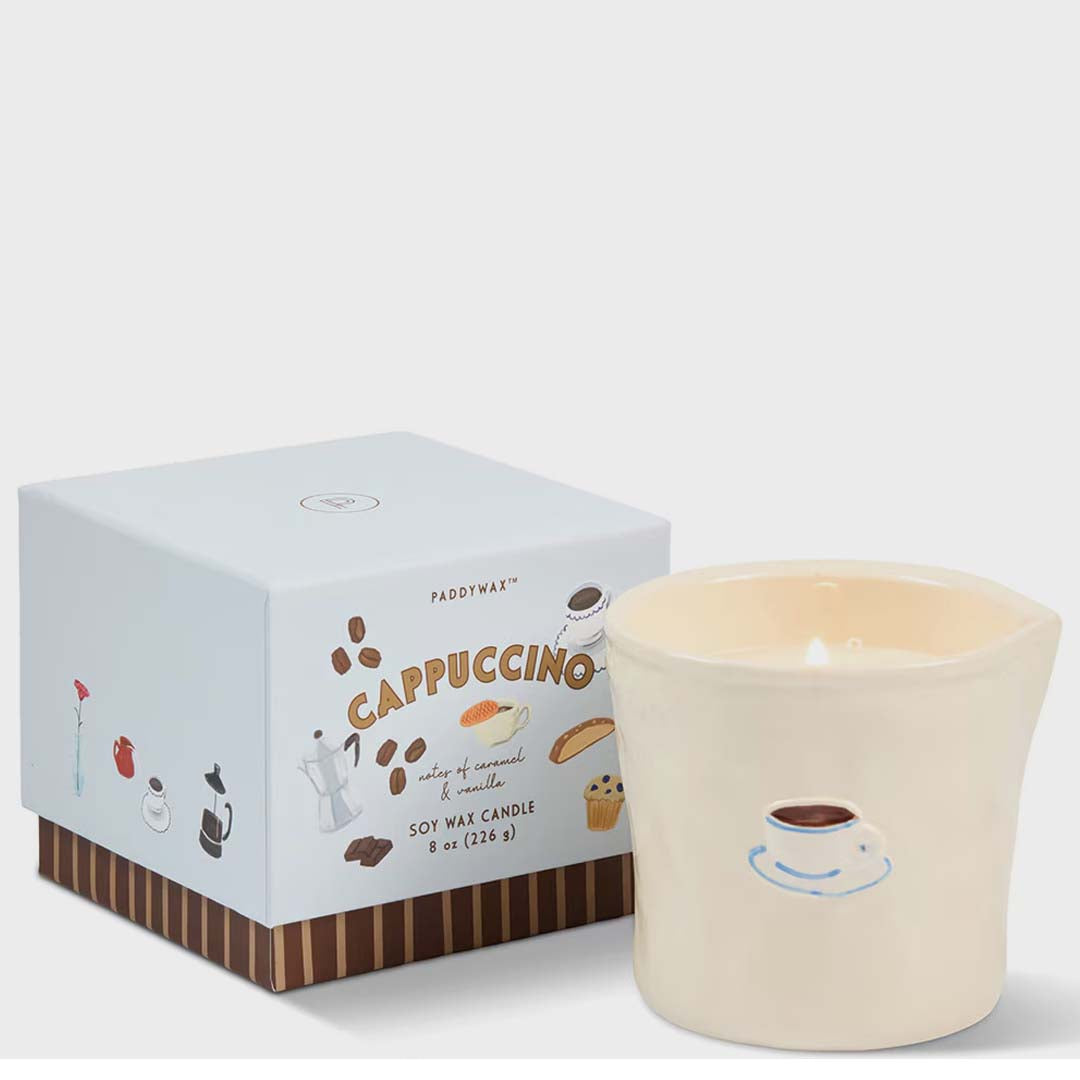 Bistro 8oz Cappuccino Embossed Ceramic Candle | Coffee