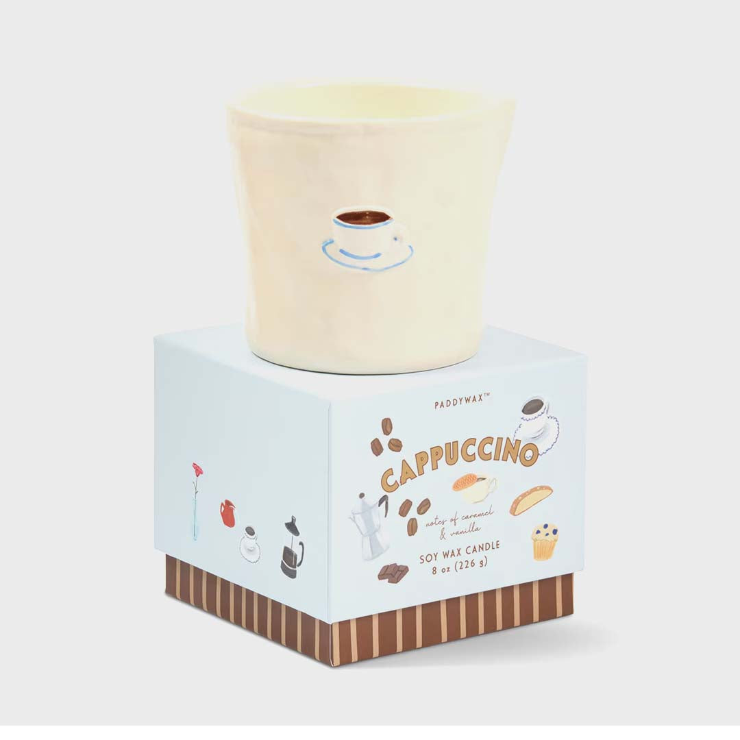 Bistro 8oz Cappuccino Embossed Ceramic Candle | Coffee