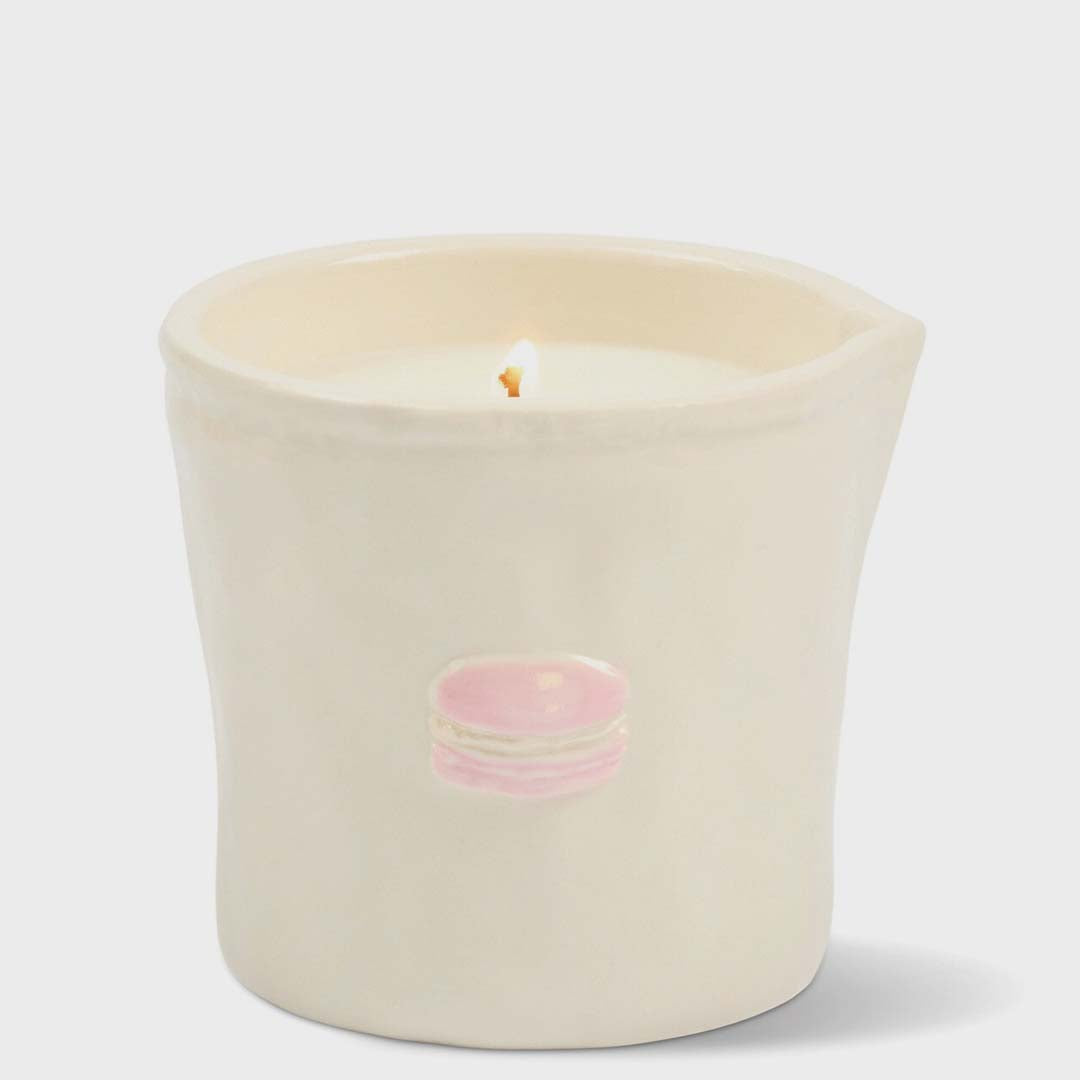 Bistro 8oz Macaron Embossed Ceramic Candle | Pink Pistachio