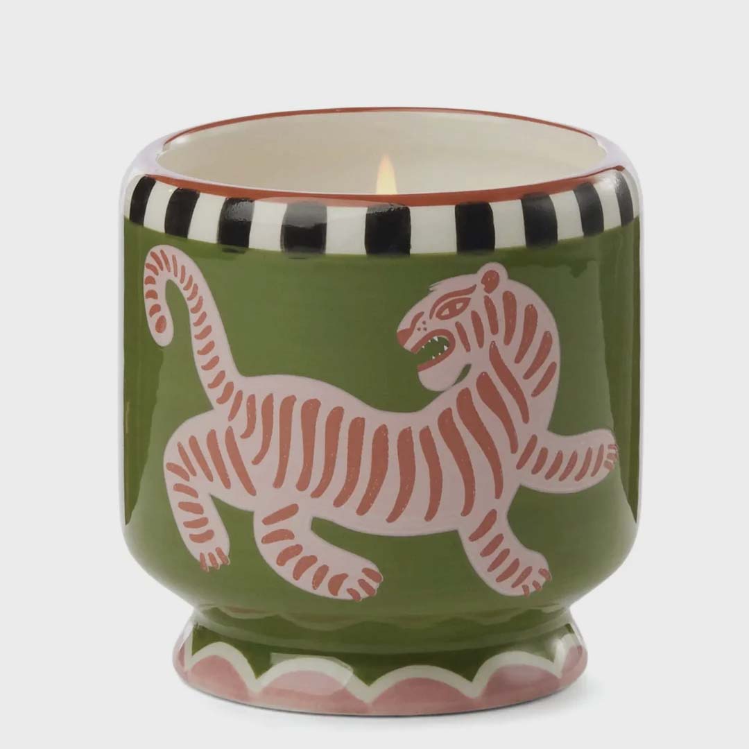Adopo 8oz Tiger Ceramic Candle | Black Cedar & Fig