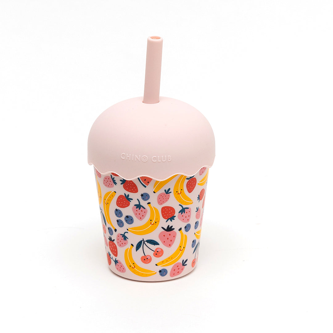 Fruits Pink Mini Smoothie Cup & Straw 200ml by Chino Club