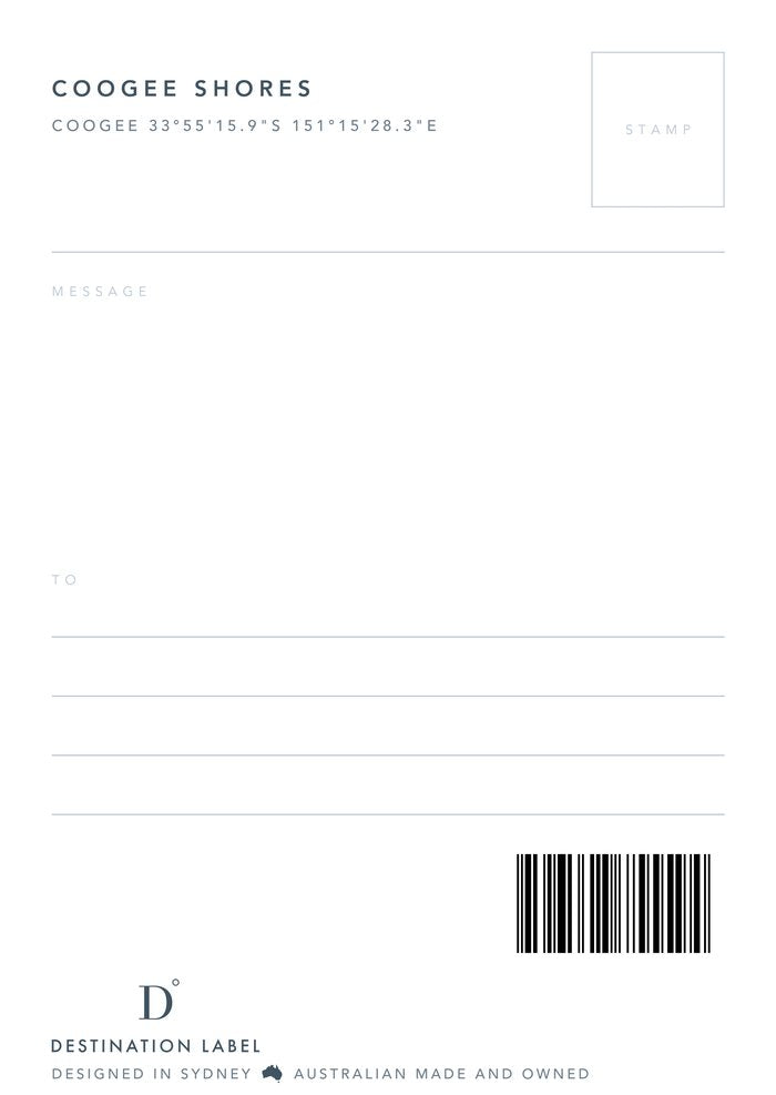Postcard | Coogee Shores – writable barcoded back