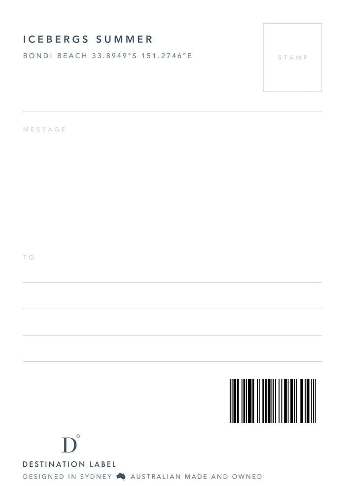 Postcard | Icebergs Summer – writable barcoded back