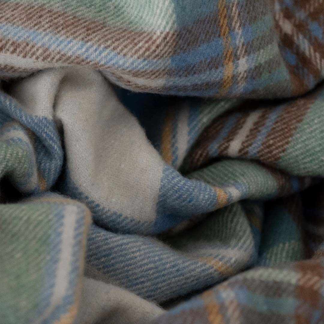 RECYCLED WOOL BLANKET - STEWART MUTED BLUE TARTAN