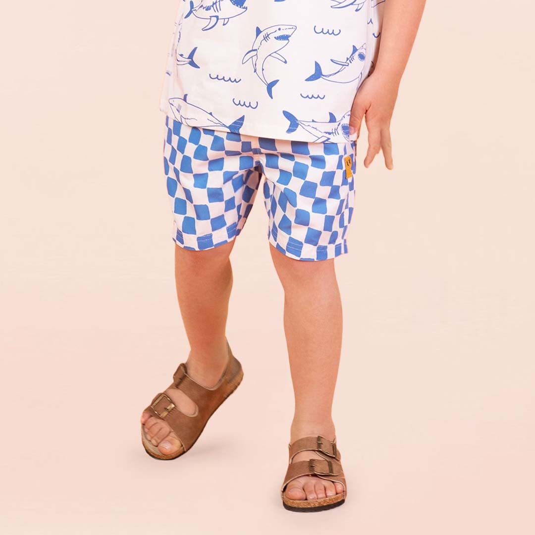 BLUE CHECKER BOARDSHORTS | BLUE CREAM