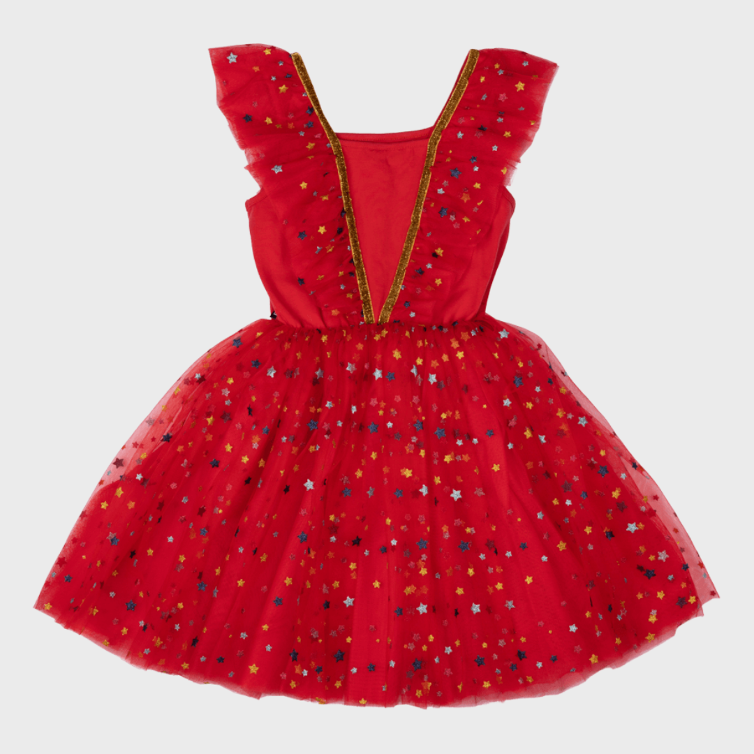 RED CHRISTMAS ANGEL RUFFLE TULLE DRESS