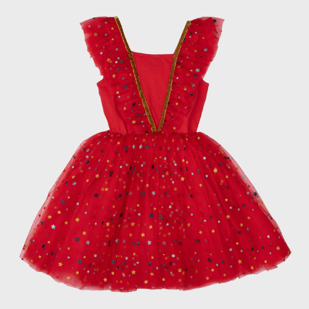 RED CHRISTMAS ANGEL RUFFLE TULLE DRESS