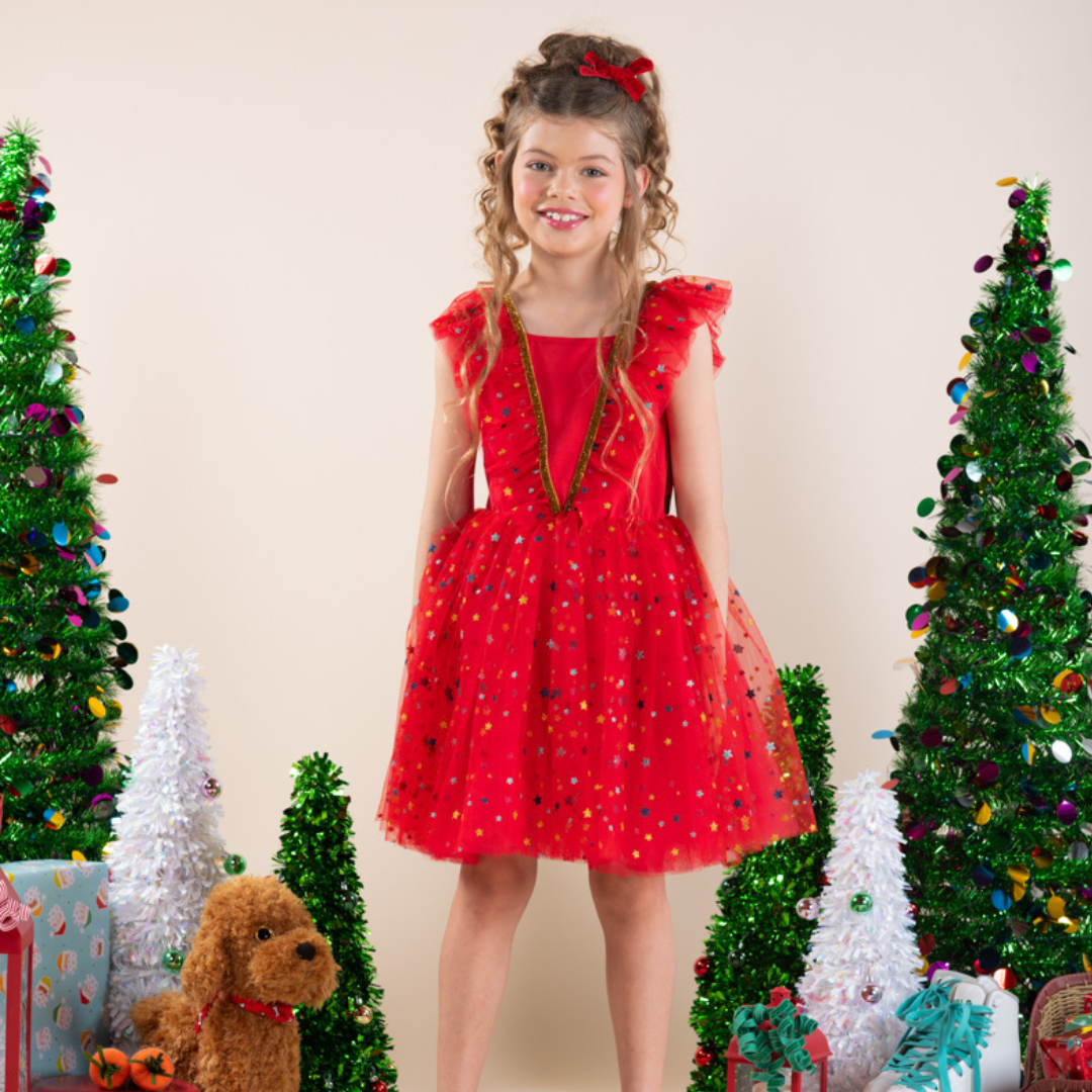 RED CHRISTMAS ANGEL RUFFLE TULLE DRESS