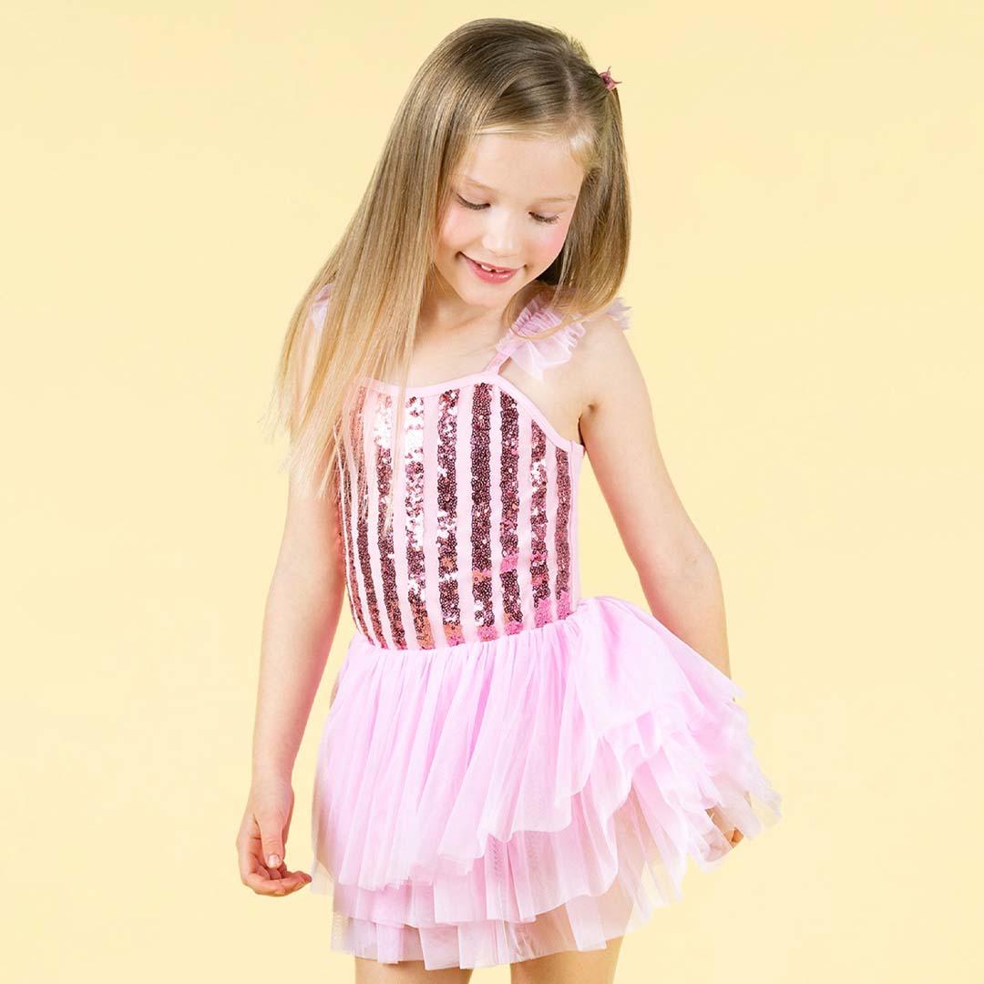 SEQUIN TULLE LEOTARD DRESS | PINK STRIPE