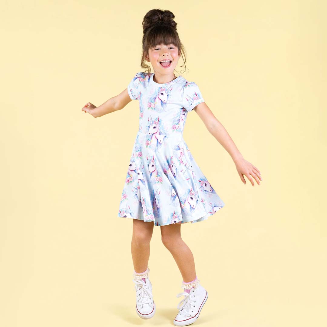 UNICORN WAISTED DRESS | BLUE