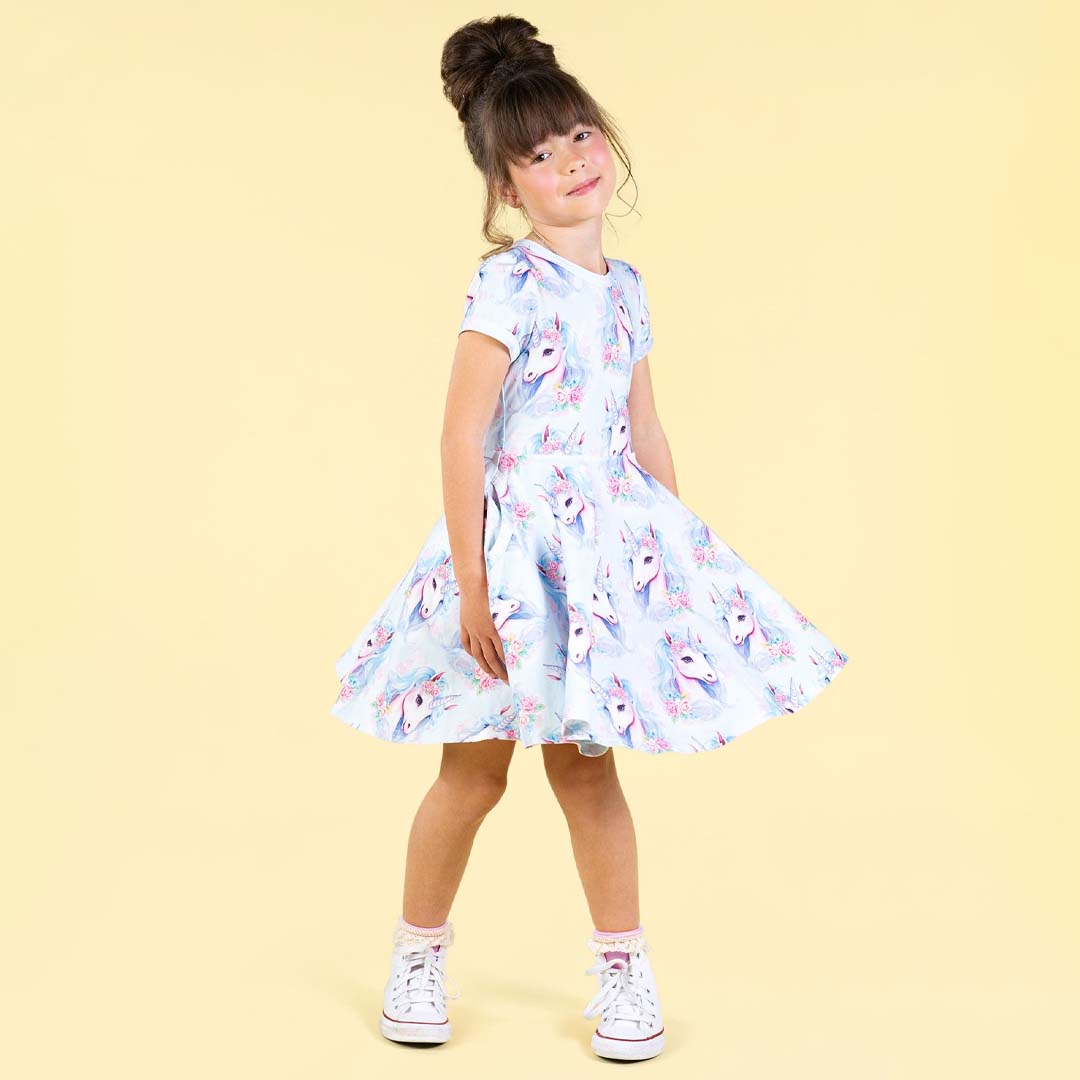 UNICORN WAISTED DRESS | BLUE