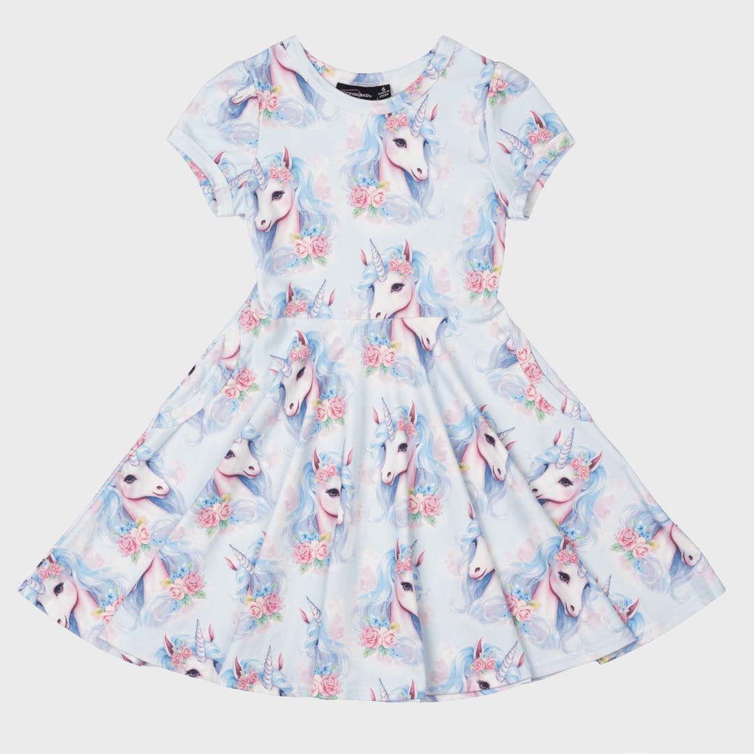 UNICORN WAISTED DRESS | BLUE