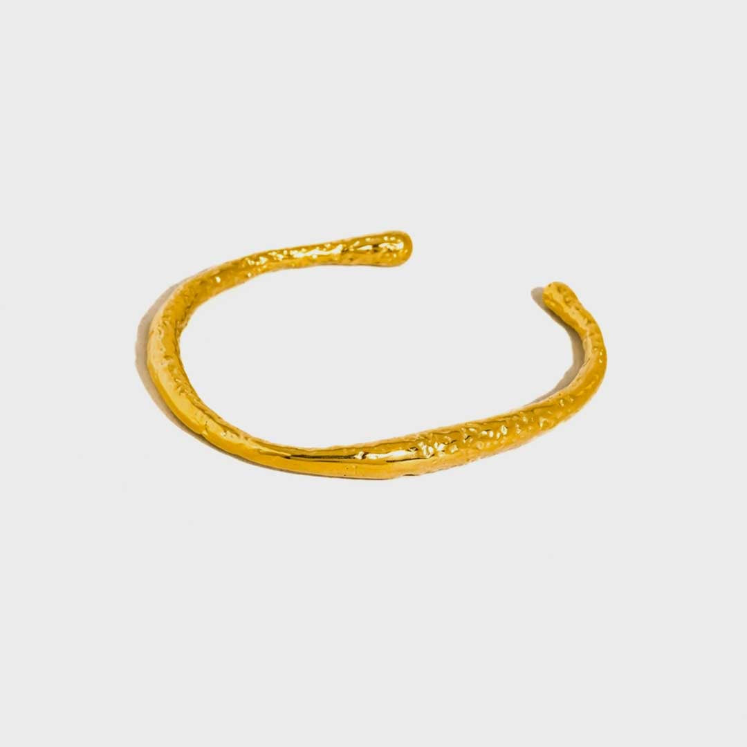 Ruvic 18K Gold Non-Tarnish Textured Open Cuff Bracelet