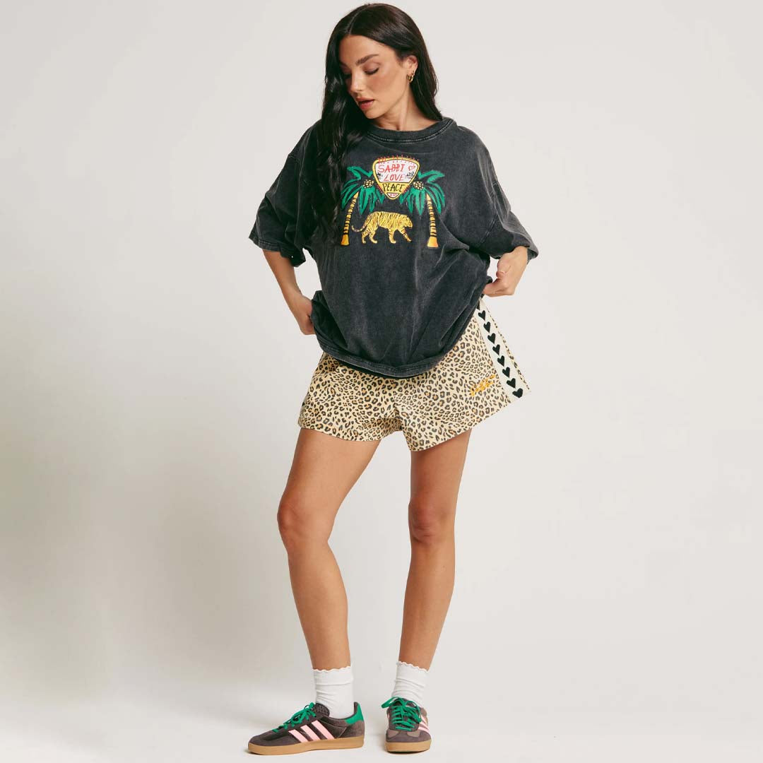 The Mini Raving Hearts Drill Shorts | Leopard