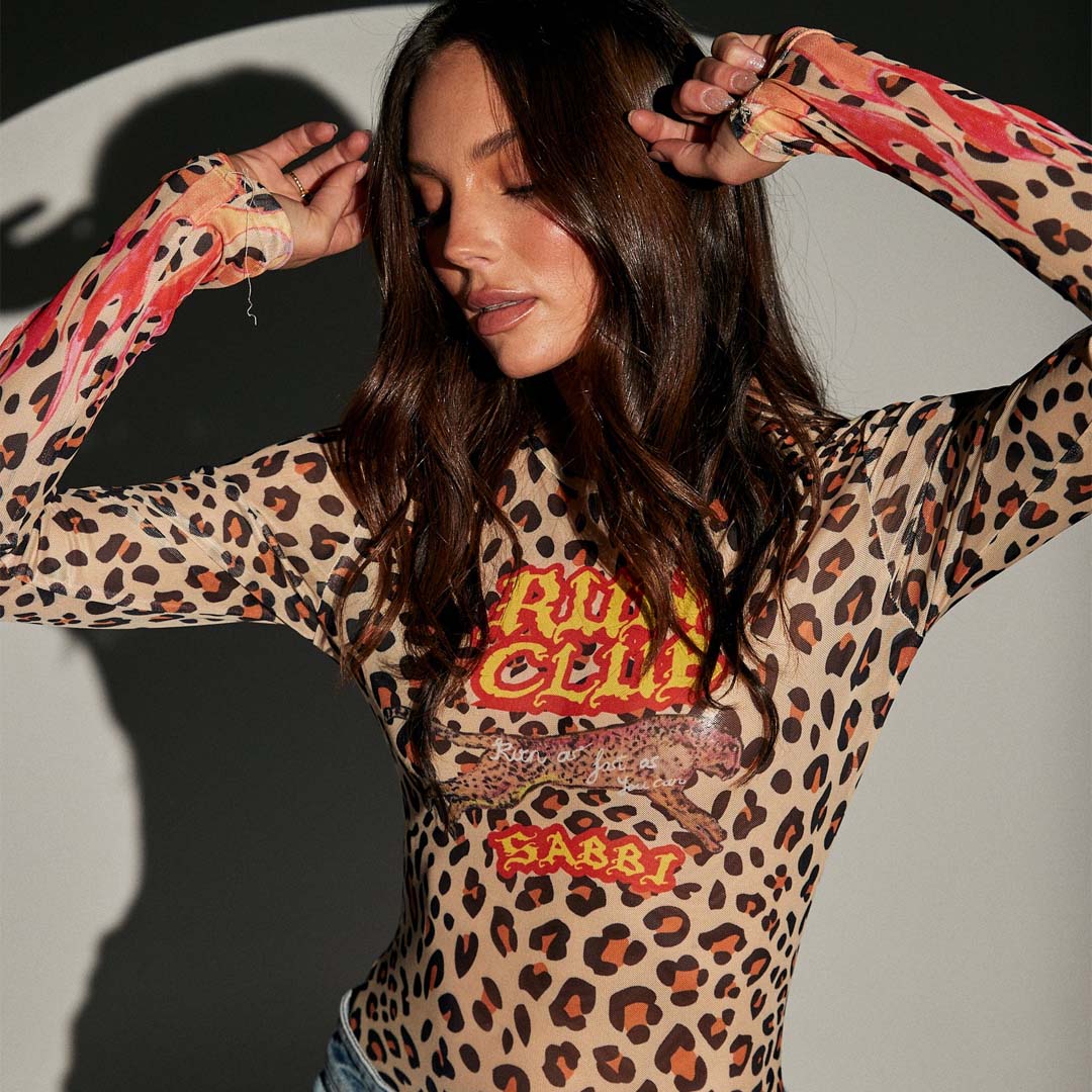 Run Club Animal Mesh Top | Leopard Flames